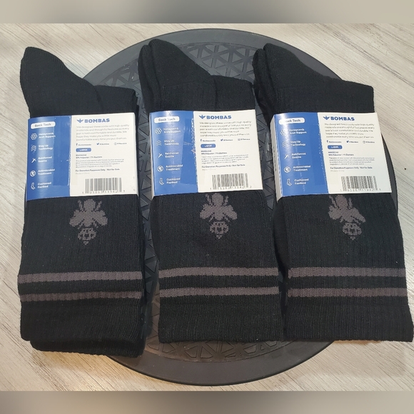 NEW Bombas 3 Pack Black Crew Socks SIZE LARGE 9 - 12 - Picture 2 of 7
